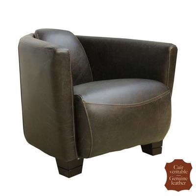 Fauteuil club en cuir pleine fleur noir vieilli Paris