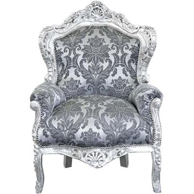 Fauteuil baroque royal en bois argenté Stockholm