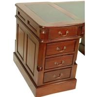 Bureau anglais double face en acajou massif 140 cm plateau vert Oxford