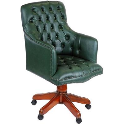 Fauteuil de bureau anglais en cuir vert Wingfield