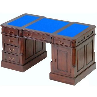 Bureau anglais en acajou style victorien plateau bleu Oxford