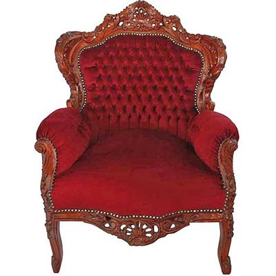 Fauteuil baroque en hêtre et velours rouge Stockholm