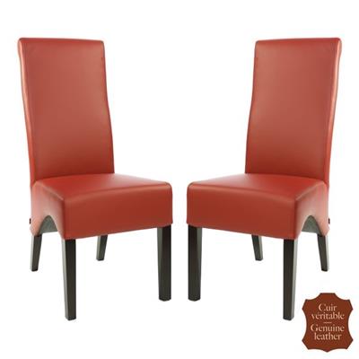 2 chaises en cuir de vachette pleine fleur rouge Parme