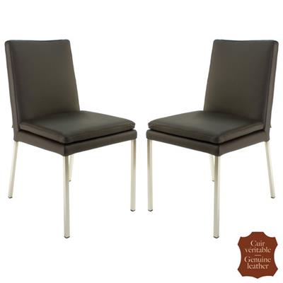 2 chaises en cuir véritable pleine fleur brun Bari