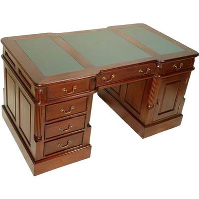 Bureau anglais double face en acajou massif 140 cm plateau vert Oxford