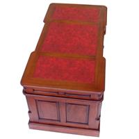 Bureau d'avocat anglais en acajou massif 140 cm plateau rouge Oxford