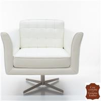 Fauteuil pivotant design en cuir de vachette blanc Capri