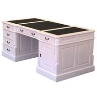 Bureau double anglais 180 cm en acajou massif laqué blanc Bristol