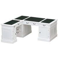 Bureau d'angle style victorien anglais en acajou massif blanc Cambridge