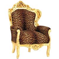 Fauteuil baroque royal en bois doré et léopard Stockholm