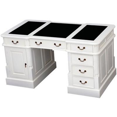 Bureau anglais style Shabby Chic 140 cm en acajou massif blanc Oxford