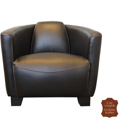 Fauteuil club Art Déco en cuir noir de vachette pleine fleur Paris