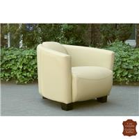 Fauteuil club Art Déco en cuir beige vachette pleine fleur Paris