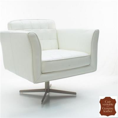 Fauteuil pivotant design en cuir de vachette blanc Capri