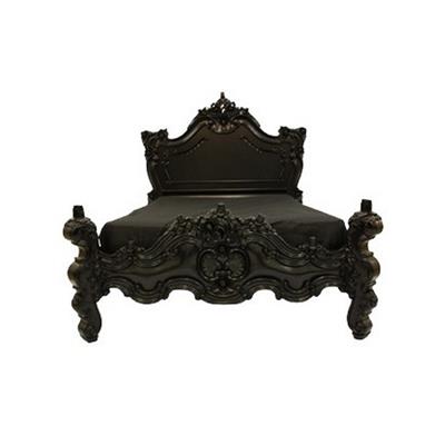 Lit baroque en acajou massif noir Kerjean